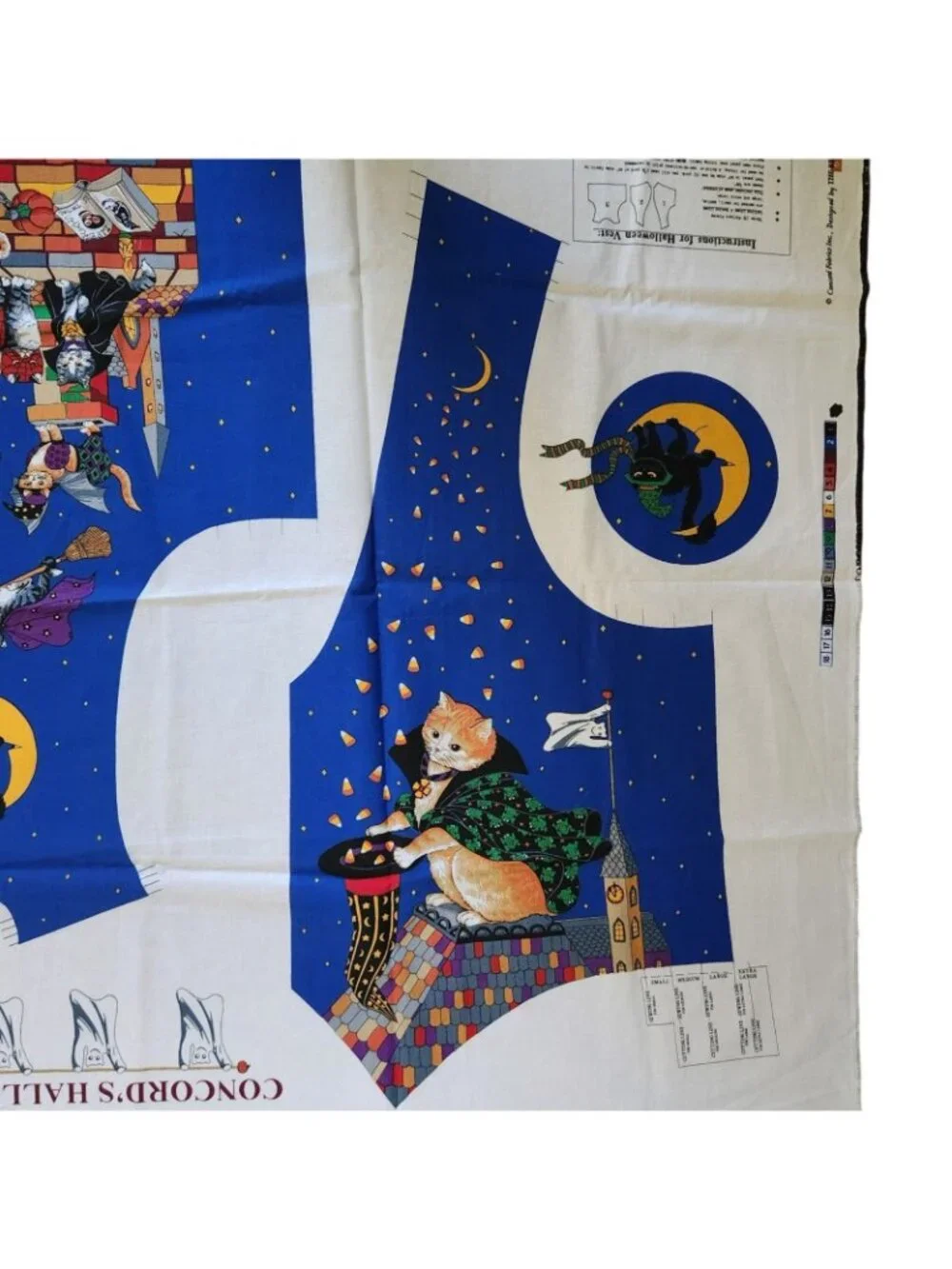 Vintage Halloween Cat Vest Fabric Panel Concord Kessler Cut & Sew 1970s/80s
